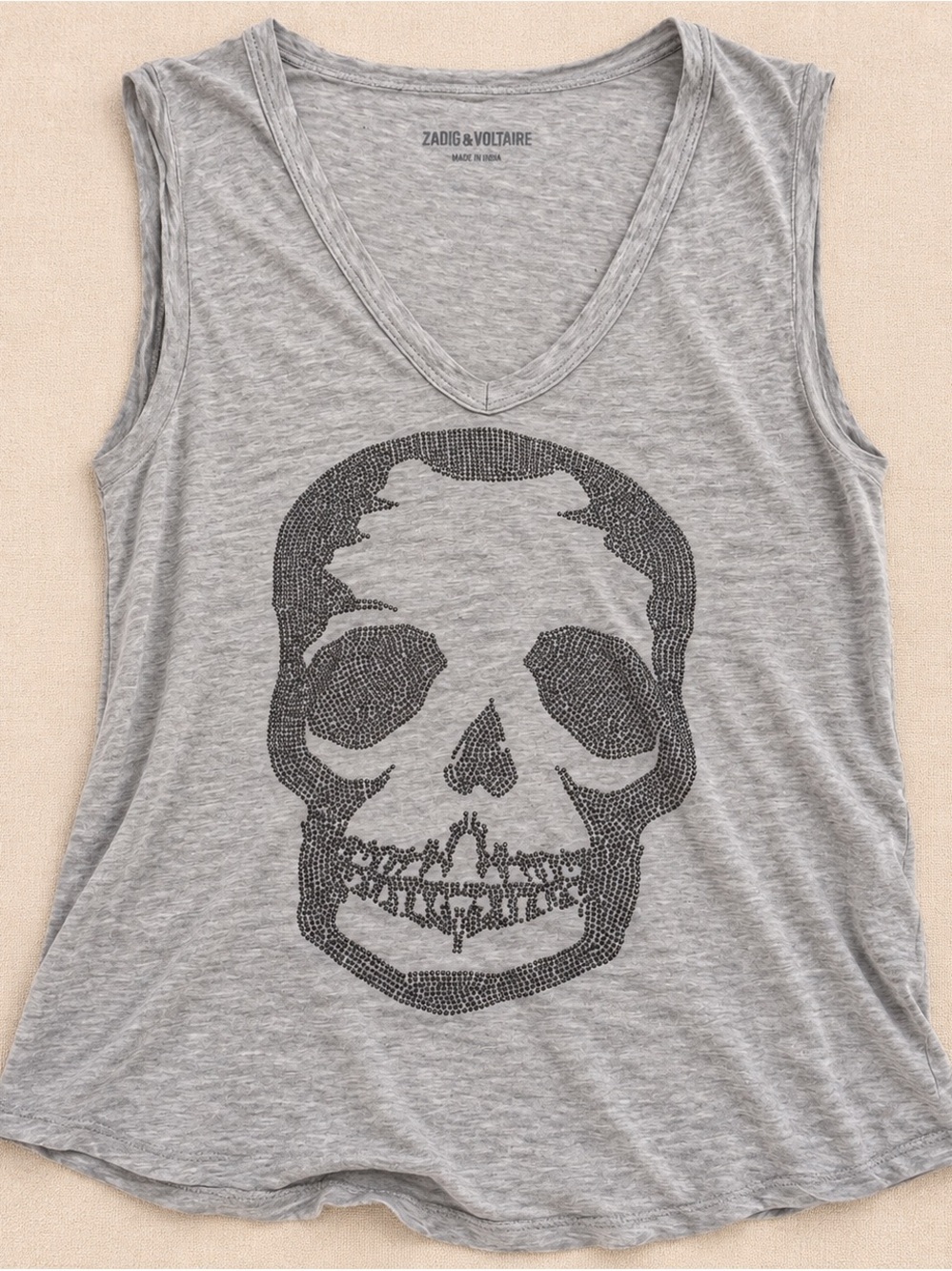 Zadig & Voltaire Light Gray V-Neck Skull Tank